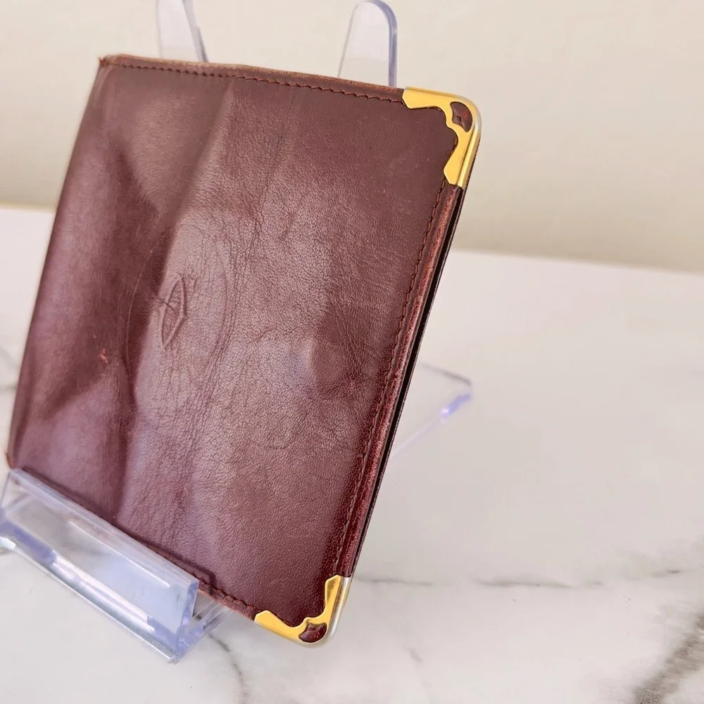 Cartier Vintage Burgundy Leather Wallet with‎ Gold Accents